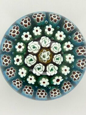 Murano Italy Millefiori Art Glass Paper weight Flower 3.5 in. Original Sticker